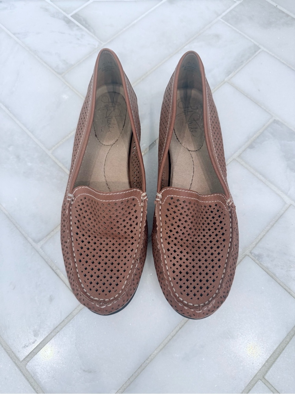 Women's Brown Perforated Slip-On Loafers - Life Stride size 8